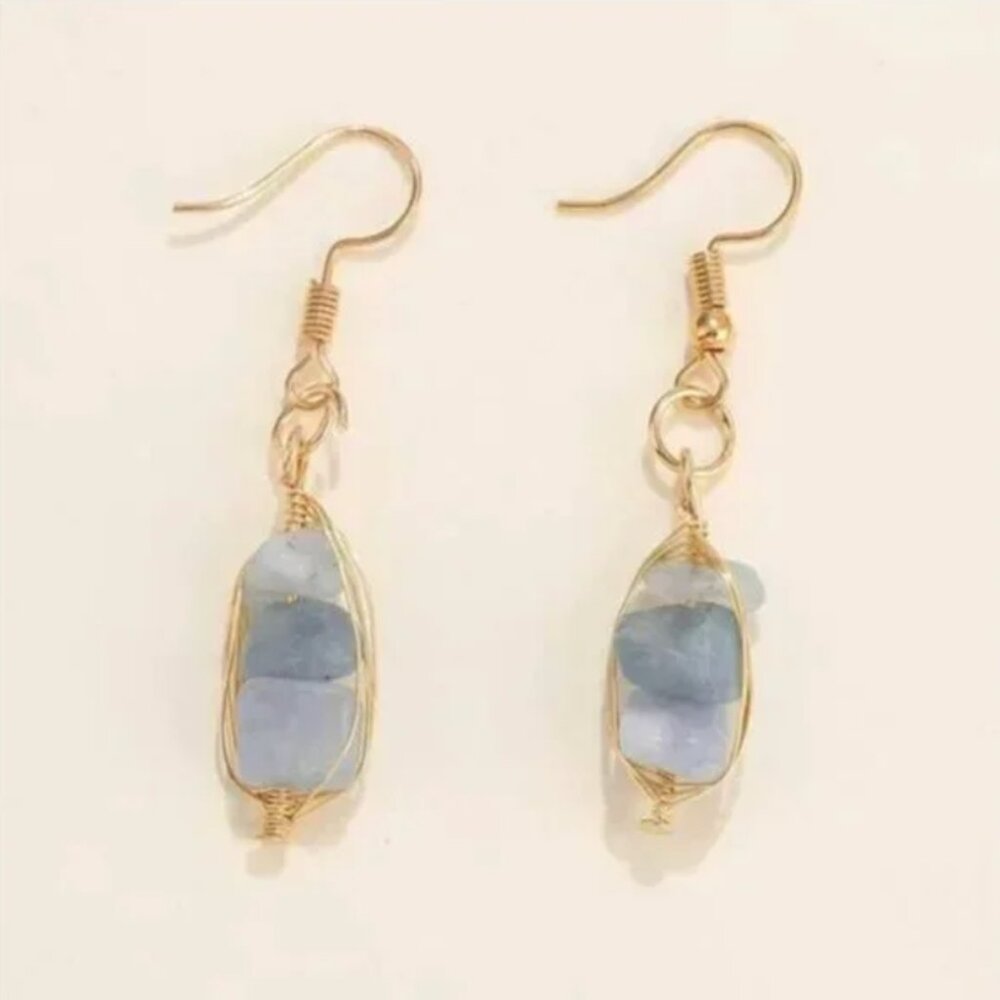 ⭐️❤️FREE Stone Geo Geode Drop Boho Faux Peasant Hipster Art Deco Farm Earrings